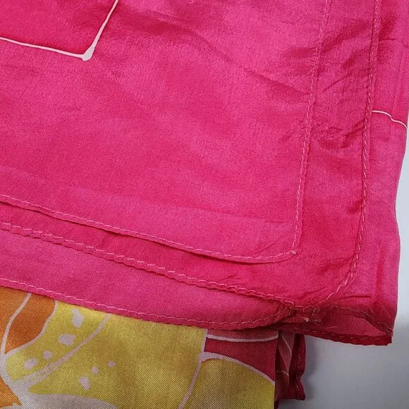 Vintage Floral Silk Batik Scarf With Yellow & Pink Flowers 34" - Picture 5 of 5